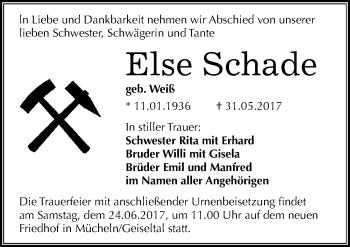 Traueranzeige von Else Schade von Mitteldeutsche Zeitung