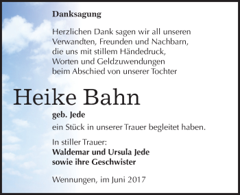 Traueranzeige von Heike Bahn von Mitteldeutsche Zeitung Naumburg/Nebra