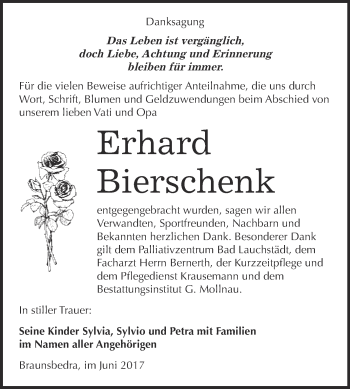 Traueranzeige von Erhard Bierschenk von WVG - Wochenspiegel Merseburg