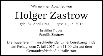 Traueranzeige von Holger Zastrow von Mitteldeutsche Zeitung Halle/Saalkreis