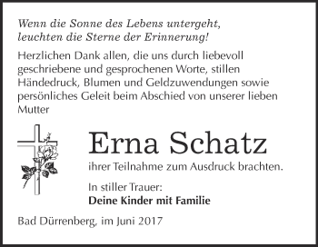 Traueranzeige von Erna Schatz von WVG - Wochenspiegel Merseburg