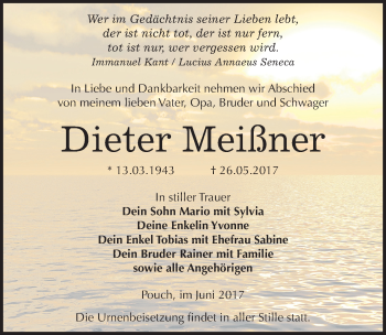 Traueranzeige von Dieter Meißner von Mitteldeutsche Zeitung Bitterfeld