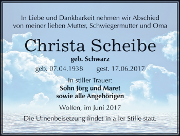 Traueranzeige von Christa Scheibe von Mitteldeutsche Zeitung Bitterfeld