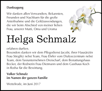 Traueranzeige von Helga Schmalz von Super Sonntag SGH Mansf. Land