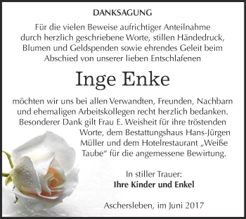 Traueranzeige von Inge Enke von Super Sonntag Aschersleben