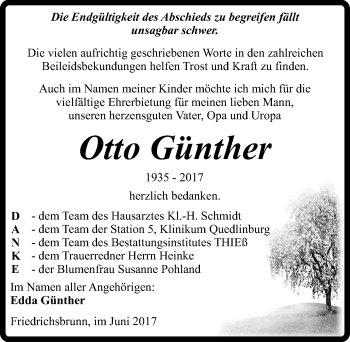 Traueranzeige von Otto Günther von Mitteldeutsche Zeitung Quedlinburg