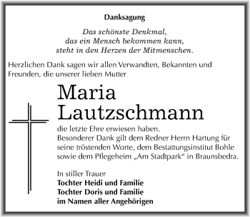 Traueranzeige von Maria Lautzschmann von Mitteldeutsche Zeitung Merseburg/Querfurt