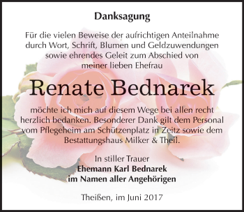 Traueranzeige von Renate Bednarek von Mitteldeutsche Zeitung Zeitz