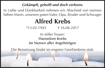 Traueranzeige von Alfred Krebs von Mitteldeutsche Zeitung Dessau-Roßlau