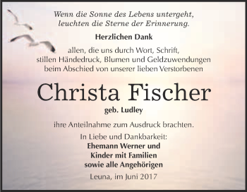 Traueranzeige von Christa Fischer von Super Sonntag Merseburg