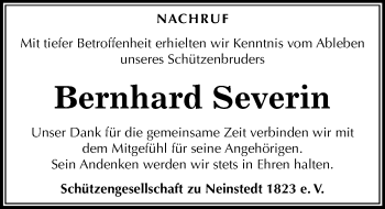 Traueranzeige von Bernhard Severin von Mitteldeutsche Zeitung Quedlinburg