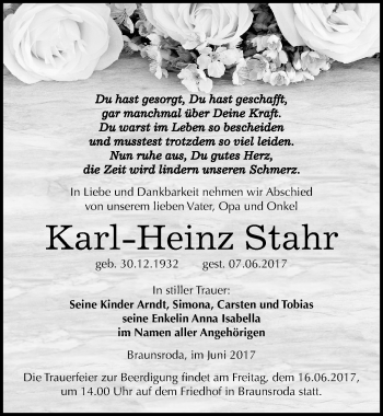 Traueranzeige von Karl Heinz Stahr von Mitteldeutsche Zeitung Naumburg/Nebra