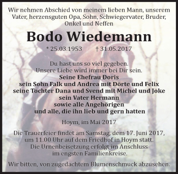 Traueranzeige von Bodo Wiedemann von Mitteldeutsche Zeitung Aschersleben