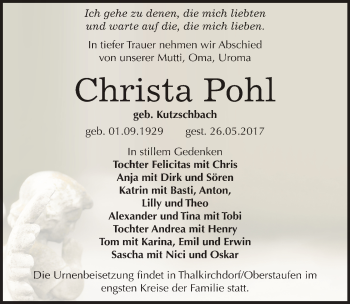 Traueranzeige von Christa Pohl von Mitteldeutsche Zeitung Merseburg/Querfurt