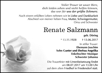 Traueranzeige von Renate Salzmann von Mitteldeutsche Zeitung Bitterfeld
