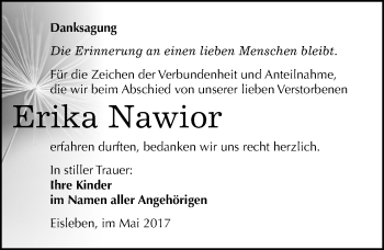 Traueranzeige von Erika Nawior von Mitteldeutsche Zeitung Mansfelder Land