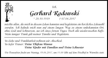 Traueranzeige von Gerhard Rodowski von Mitteldeutsche Zeitung Halle/Saalkreis