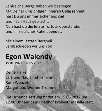 Traueranzeige von Egon Walendy von Mitteldeutsche Zeitung Halle/Saalkreis