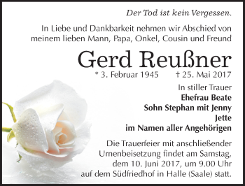 Traueranzeige von Gerd Reußner von Mitteldeutsche Zeitung Halle/Saalkreis