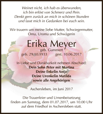 Traueranzeige von Erika Meyer von Super Sonntag Aschersleben