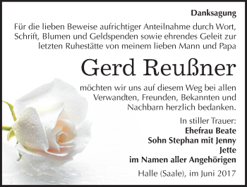 Traueranzeige von Gerd Reußner von Mitteldeutsche Zeitung Halle/Saalkreis