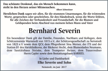 Traueranzeige von Bernhard Severin von WVG - Wochenspiegel Quedlinburg