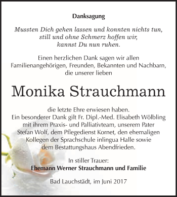 Traueranzeige von Monika Strauchmann von WVG - Wochenspiegel Merseburg