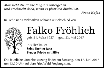 Traueranzeige von Falko Fröhlich von Mitteldeutsche Zeitung Weißenfels