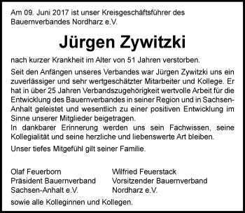 Traueranzeige von Jürgen Zywitzki von Mitteldeutsche Zeitung