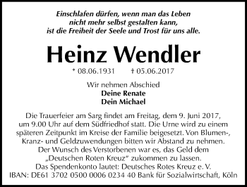 Traueranzeige von Heinz Wendler von Mitteldeutsche Zeitung Halle/Saalkreis
