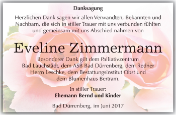 Traueranzeige von Eveline Zimmermann von Mitteldeutsche Zeitung Merseburg/Querfurt