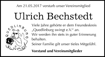 Traueranzeige von Ulrich Bechstedt von Mitteldeutsche Zeitung Quedlinburg