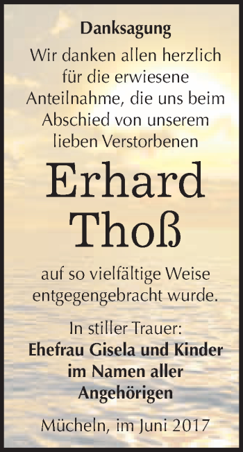 Traueranzeige von Erhard Thoß von WVG - Wochenspiegel Merseburg