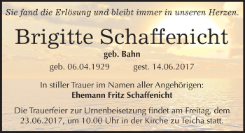 Traueranzeige von Brigitte Schaffenicht von Mitteldeutsche Zeitung Halle/Saalkreis