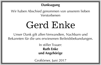 Traueranzeige von Gerd Enke von Mitteldeutsche Zeitung Mansfelder Land