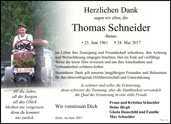 Traueranzeige von Thomas Schneider von Super Sonntag Zeitz