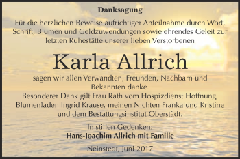 Traueranzeige von Karla Allrich von WVG - Wochenspiegel Quedlinburg