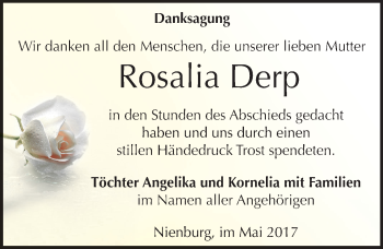 Traueranzeige von Rosalia Derp von Mitteldeutsche Zeitung Bernburg