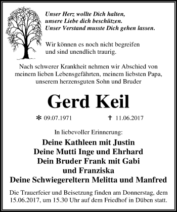 Traueranzeige von Gerd Keil von Mitteldeutsche Zeitung Wittenberg