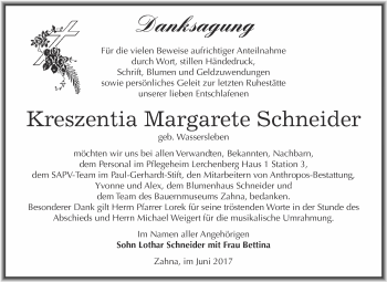 Traueranzeige von Kreszentia Margarete Schneider von Super Sonntag Wittenberg