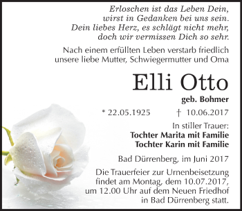 Traueranzeige von Elli Otto von Mitteldeutsche Zeitung Merseburg/Querfurt