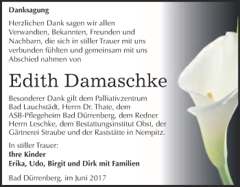 Traueranzeige von Edith Damaschke von Super Sonntag Merseburg
