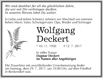 Traueranzeige von Wolfgang Deckert von Mitteldeutsche Zeitung Halle/Saalkreis