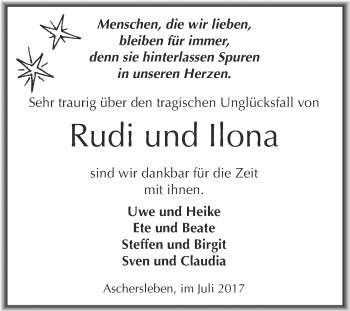 Traueranzeige von Rudi und Ilona  von Super Sonntag Aschersleben