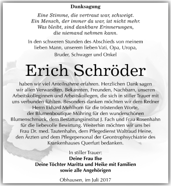 Traueranzeige von Erich Schröder von Mitteldeutsche Zeitung Merseburg/Querfurt