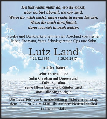Traueranzeige von Lutz Land von Super Sonntag Zeitz
