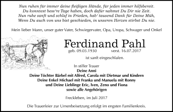 Traueranzeige von Ferdinand Pahl von Mitteldeutsche Zeitung Aschersleben