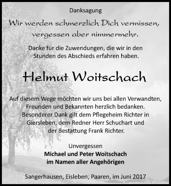 Traueranzeige von Helmut Woitschach von Mitteldeutsche Zeitung Sangerhausen