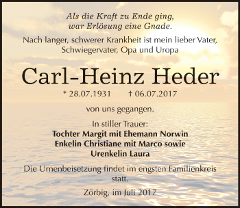 Traueranzeige von Carl-Heinz Heder von Mitteldeutsche Zeitung Bitterfeld