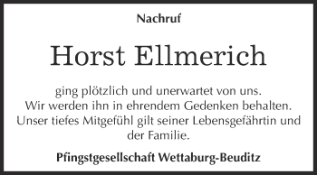 Traueranzeige von Horst Ellmerich von WVG - Wochenspiegel NMB / WSF / ZTZ